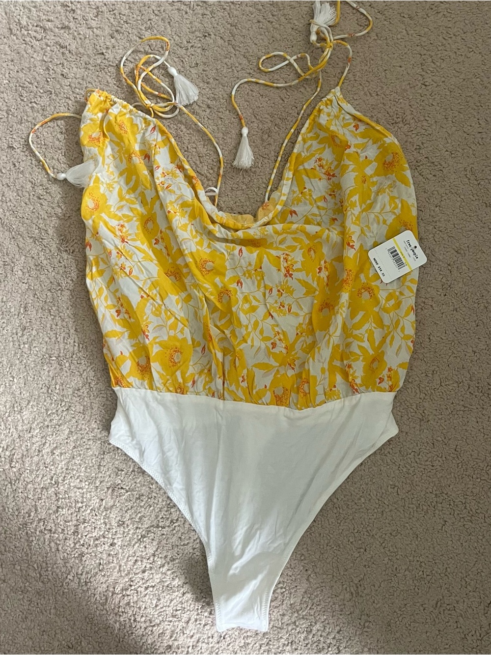 NWT Free People Intimately Liza Yellow Floral Bodysuit Halter Top